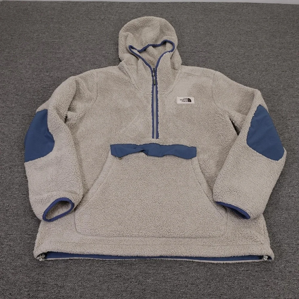 The North Face Hoodie Mens XL Gray Sherpa Fleece 1/4 Zip Pullover Heavyweight